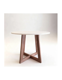 Salon & Oturma Odası İçin 40 cm Traverten MDF Tabla Gürgen Ayaklı Yan Sehpa