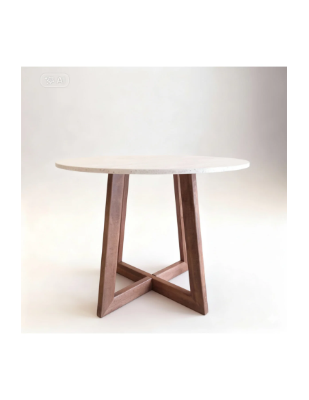 Salon & Oturma Odası İçin 40 cm Traverten MDF Tabla Gürgen Ayaklı Yan Sehpa