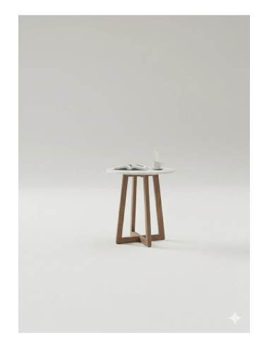 Salon & Oturma Odası İçin 40 cm Beyaz MDF Tabla Gürgen Ayaklı Yan Sehpa