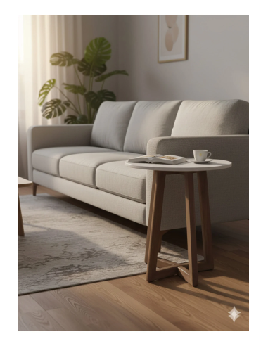 Salon & Oturma Odası İçin 40 cm Beyaz MDF Tabla Gürgen Ayaklı Yan Sehpa