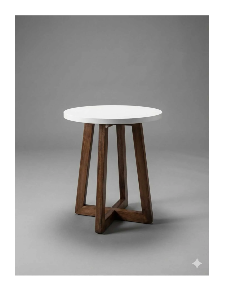 Salon & Oturma Odası İçin 40 cm Beyaz MDF Tabla Gürgen Ayaklı Yan Sehpa