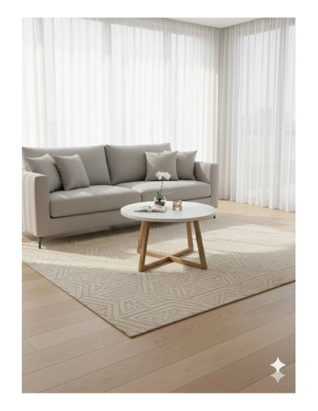 Modern Orta Sehpa,Beyaz Yuvarlak Tabla, Ahşap Ayaklı Salon Sehpası