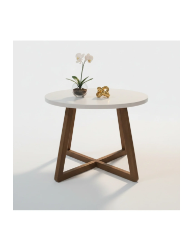 Modern Orta Sehpa,Beyaz Yuvarlak Tabla, Ahşap Ayaklı Salon Sehpası