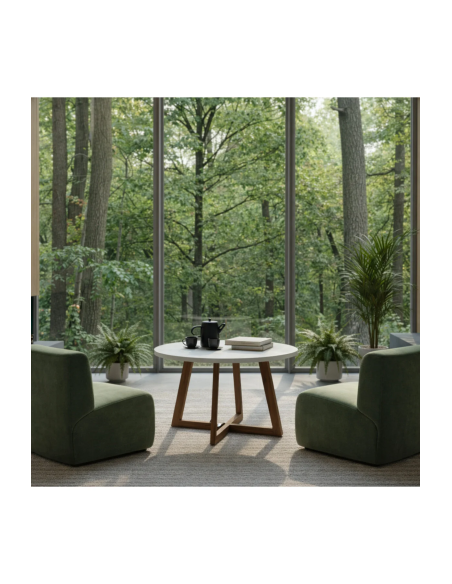 Modern Orta Sehpa,Beyaz Yuvarlak Tabla, Ahşap Ayaklı Salon Sehpası