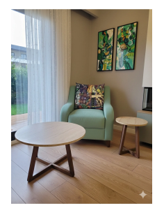 Orta Sehpa + Yan Sehpa 2’li Set | Gürgen Ayaklı, Traverten MDF Tabla