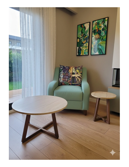 Orta Sehpa + Yan Sehpa 2’li Set | Gürgen Ayaklı, Traverten MDF Tabla