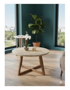 Modern Masa + Orta Sehpa 2’li Set | Gürgen Ayaklı, Traverten MDF Tabla 2