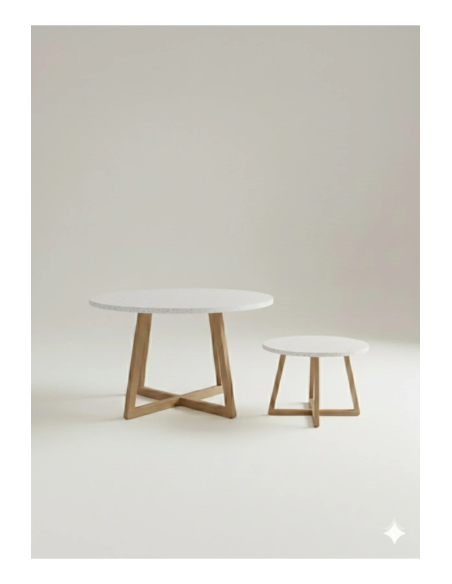 Modern Masa + Orta Sehpa 2’li Set | Gürgen Ayaklı, Traverten MDF Tabla