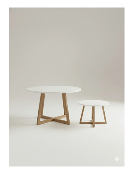 Modern Masa + Orta Sehpa 2’li Set | Gürgen Ayaklı, Beyaz MDF Tabla