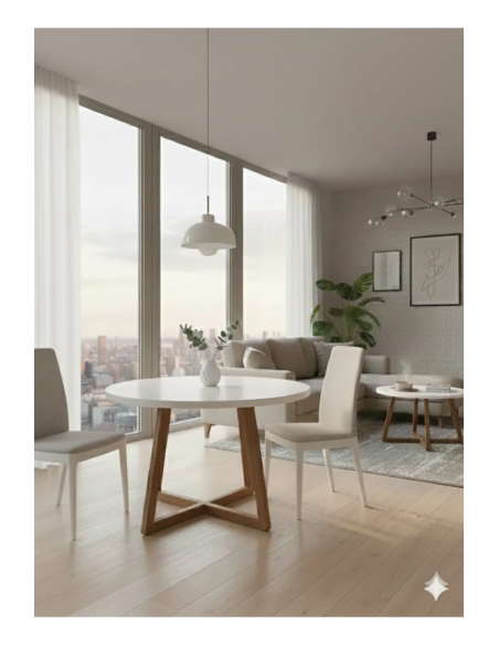 Modern Masa + Orta Sehpa 2’li Set | Gürgen Ayaklı, Beyaz MDF Tabla