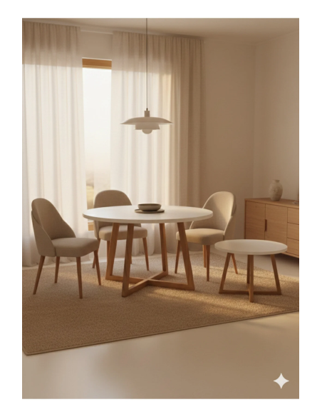 Modern Masa + Orta Sehpa 2’li Set | Gürgen Ayaklı, Beyaz MDF Tabla