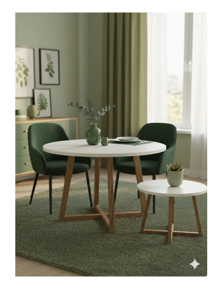 Modern Masa + Orta Sehpa 2’li Set | Gürgen Ayaklı, Beyaz MDF Tabla